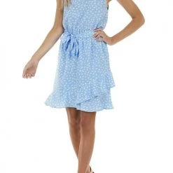 Levency Print Ruffles Belted Slip Mini Dress New In