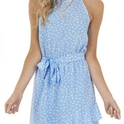 Levency Print Ruffles Belted Slip Mini Dress New In