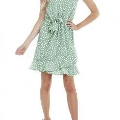 Levency Print Ruffles Belted Slip Mini Dress New In