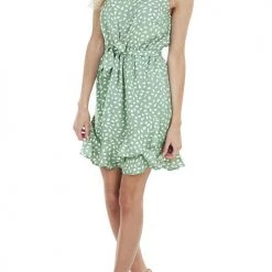 Levency Print Ruffles Belted Slip Mini Dress New In