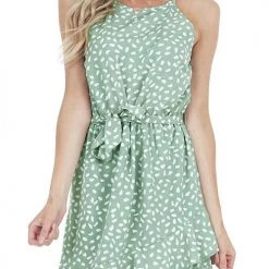 Levency Print Ruffles Belted Slip Mini Dress New In