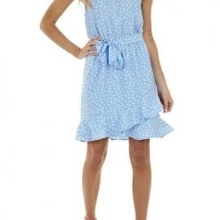 Levency Print Ruffles Belted Slip Mini Dress New In