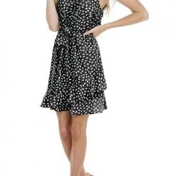 Levency Print Ruffles Belted Slip Mini Dress New In