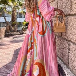 Levency New In Print Drawstring Bat Maxi Dress
