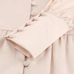 Levency Satin Button Puff Long Sleeve Dress