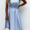 Levency Plaid O Neck Sleevless Pockets Maxi Dress