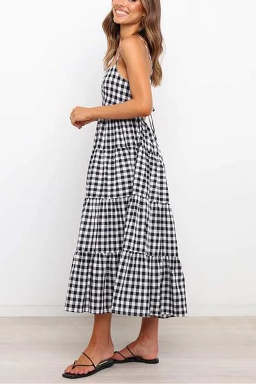 Levency Plaid Backless Slip Maxi Dress New In 22 Levency Plaid Backless Slip Maxi Dress New In
