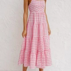 Levency Plaid Backless Slip Maxi Dress New In 32 Levency Plaid Backless Slip Maxi Dress New In