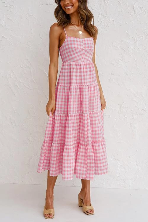 Levency Plaid Backless Slip Maxi Dress New In 5 Levency Plaid Backless Slip Maxi Dress New In