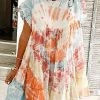 Levency Tie Dye Ruffles Short Sleeve Mini Dress