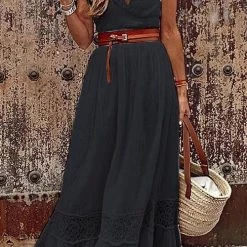 Levency Lace V Neck Short Sleeve Maxi Dress