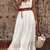 Levency Lace V Neck Short Sleeve Maxi Dress