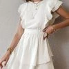 Levency New In Ruffle Trim Ruched Waist Layered Hem Dress