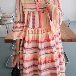 Levency Colorful Stripe Flare Mini Dress New In