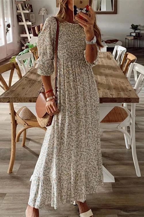 Levency Floral Print O Neck Maxi Dress 1 Levency Floral Print O Neck Maxi Dress