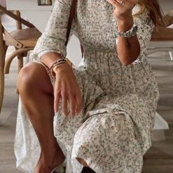 Levency Floral Print O Neck Maxi Dress 10 Levency Floral Print O Neck Maxi Dress