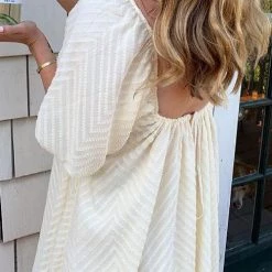 Levency Square Neck Open Back Puff Sleeve Mini Dress New In