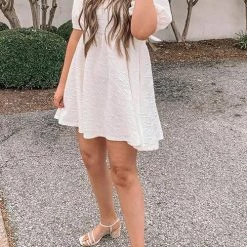 Levency Square Neck Open Back Puff Sleeve Mini Dress New In