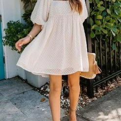 Levency Square Neck Open Back Puff Sleeve Mini Dress New In