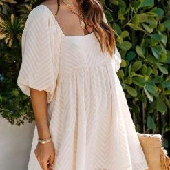 Levency Square Neck Open Back Puff Sleeve Mini Dress New In