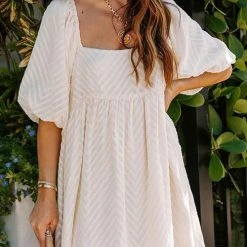 Levency Square Neck Open Back Puff Sleeve Mini Dress New In