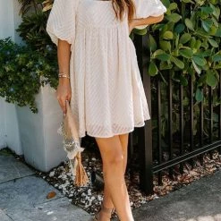 Levency Square Neck Open Back Puff Sleeve Mini Dress New In