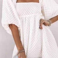 Levency Square Neck Open Back Puff Sleeve Mini Dress New In