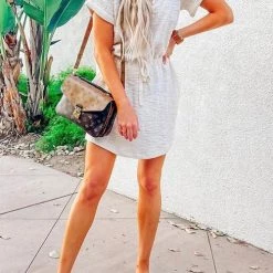 Levency O Neck Pockets Short Sleeve Mini Dress New In