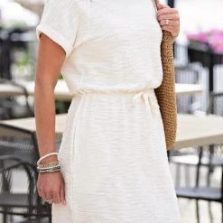 Levency O Neck Pockets Short Sleeve Mini Dress New In