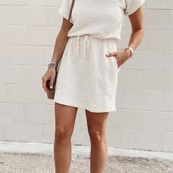 Levency O Neck Pockets Short Sleeve Mini Dress New In