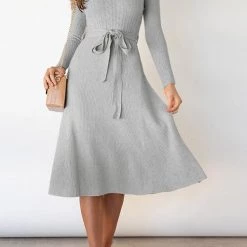 Levency New In Swing O Neck Long Sleeve Midi Sweater Dress