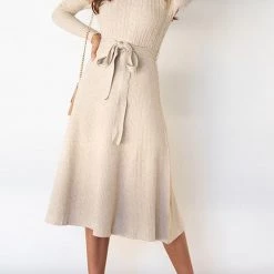 Levency New In Swing O Neck Long Sleeve Midi Sweater Dress