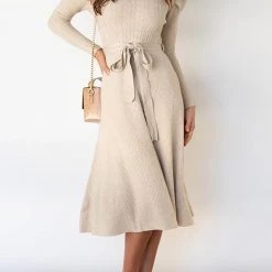 Levency New In Swing O Neck Long Sleeve Midi Sweater Dress