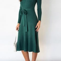 Levency New In Swing O Neck Long Sleeve Midi Sweater Dress