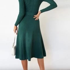 Levency New In Swing O Neck Long Sleeve Midi Sweater Dress