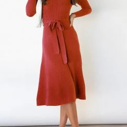 Levency New In Swing O Neck Long Sleeve Midi Sweater Dress