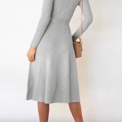 Levency New In Swing O Neck Long Sleeve Midi Sweater Dress