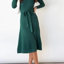 Levency New In Swing O Neck Long Sleeve Midi Sweater Dress