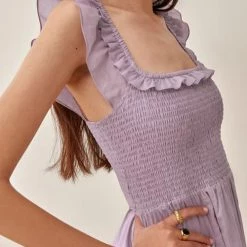 Levency Elastic Ruffles Square Neck Midi Dress