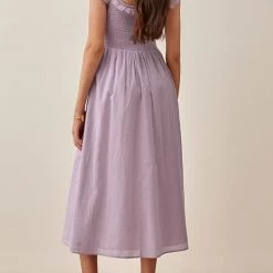 Levency Elastic Ruffles Square Neck Midi Dress