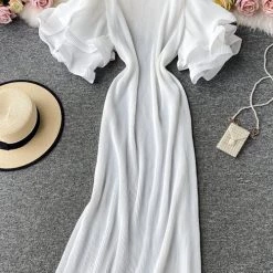 Levency New In Pleated Layer Flare Sleeve Maxi Dress