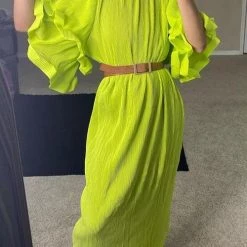 Levency New In Pleated Layer Flare Sleeve Maxi Dress