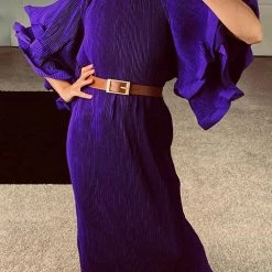 Levency New In Pleated Layer Flare Sleeve Maxi Dress