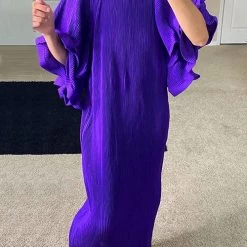 Levency New In Pleated Layer Flare Sleeve Maxi Dress