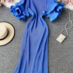 Levency New In Pleated Layer Flare Sleeve Maxi Dress