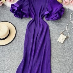 Levency New In Pleated Layer Flare Sleeve Maxi Dress