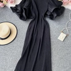 Levency New In Pleated Layer Flare Sleeve Maxi Dress