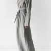 Levency New In Linen Tie Belt Long Sleeve Maxi Dress