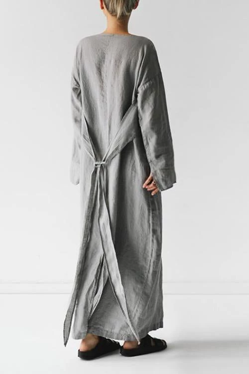 Levency New In Linen Tie Belt Long Sleeve Maxi Dress 4 Levency New In Linen Tie Belt Long Sleeve Maxi Dress