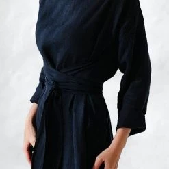 Levency New In Linen Tie Belt Long Sleeve Maxi Dress 10 Levency New In Linen Tie Belt Long Sleeve Maxi Dress
